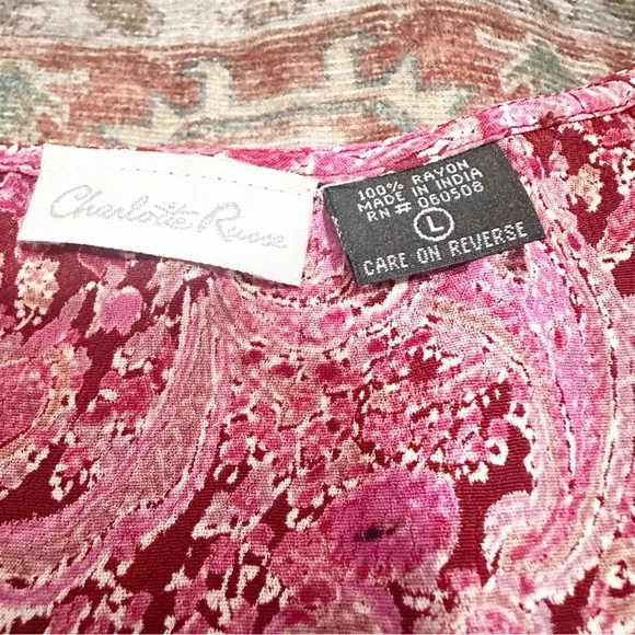 Y2k Charlotte Russe Pink paisley print maxi dress with ruffles Size Large - Picture 7 of 9